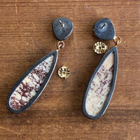 Allanite and Chatoyant Grey Quartz Earrings